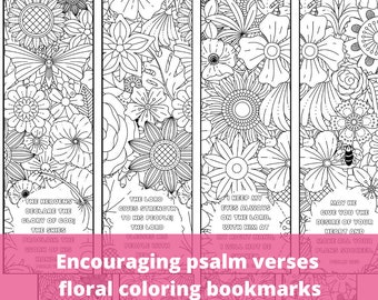 Floral Psalms Bible Verse Coloring Bookmarks Scripture Christian Flowers Coloring Book Markers Activity Printable DIY Gift