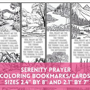 Serenity Prayer Coloring Bookmarks, Ontspannende Natuur Bergen Craft, Bemoedigende Kleurplaten Activiteitenkaarten, DIY Goodie Bag Gift Tags PDF