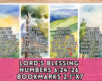 The Lord Bless You and Keep You Blessing Bijbelvers bladwijzers aquarel natuurkaarten, getallen 6 24 schrift cadeaukaartjes, pdf