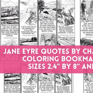 Marcadores para colorear con citas de Jane Eyre de Charlotte Brontë, etiquetas o tarjetas para regalar con motivos literarios, actividad para colorear en la biblioteca de la clase del club de lectura, PDF