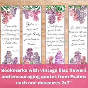 Marcadores de versículos bíblicos con flores de color lila para mujeres y niñas, tarjetas vintage de acuarela con salmos en color lila, etiquetas de regalo con las Escrituras para esposas, mamás, amigas y hermanas