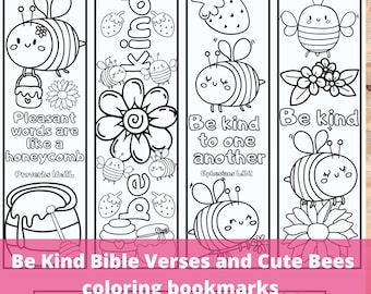 Seien Sie Kind Bibelvers Färbung Lesezeichen für Kinder mit niedlichen Bienen, Güte Schrift Christian Handwerk PDF Seite, entspannende Aktivität, DIY Geschenk