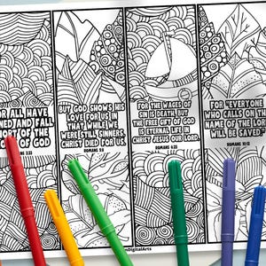Bookmarks to Color Romans Bible Verses Salvation Scripture Doodle Bookmarks to Color Christian Bible Study Class Craft Christian DIY Gift