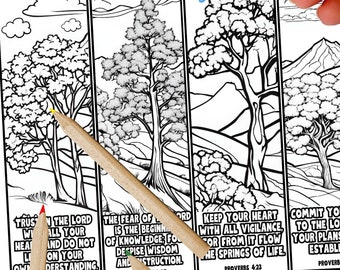 Spreuken Bijbelverzen Kleurplaat Bladwijzers Bijbelklas Activiteit Natuur Bomen Wijsheid Schrift Bladwijzers om in te kleuren Christelijk aandenken Ambacht
