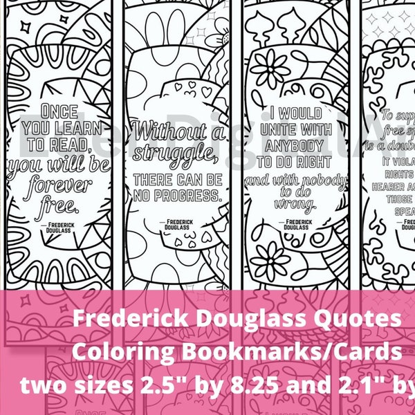 Citations de Frederick Douglass signets à colorier, cadeau inspirant pour le mois de l'histoire des Noirs, positivité relaxante en classe encourageant les cartes de bricolage