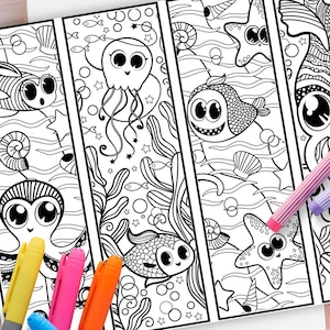 Niedliche Meeresbewohner Kawaii Fische Mal Lesezeichen für Kinder Gekritzel Ozean Leben Tiere Kraken Karten Unter dem Meer Party Aktivität Gefälligkeiten Handwerk
