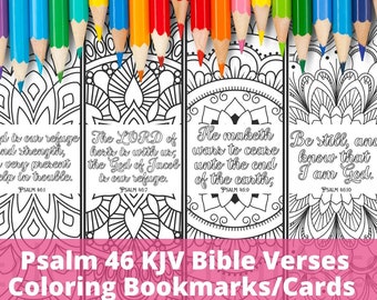 Psalm 46 Coloring Bible Verse Bookmarks, KJV Scripture God is Our Refuge Colouring PDF, Christian Relaxing Activity, Printable Craft Cards