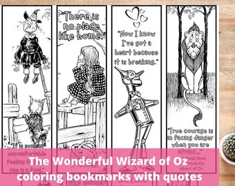 Wizard of Oz Quotes Coloring Bookmarks Literary Classroom Activity Students Book Club Craft Page PDF DIY Gift