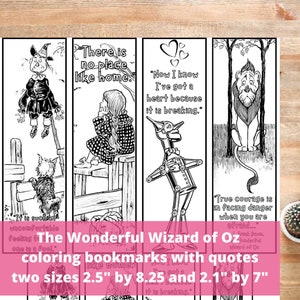 Wizard of Oz Quotes Coloring Bookmarks, Literary Classroom Students Book Club Activity Craft Page PDF, Inspirational Reading DIY Gift