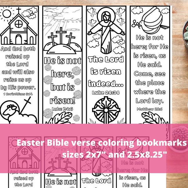 Easter Scripture Coloring Bookmarks, Bible Verses Christian Coloring Cards or Gift Tags, Positive Relaxing Family Activity Printable PDF