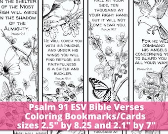 Psalm 91 Bible Verse Coloring Bookmarks Printable PDF for Sunday School Bible Study ESV Scripture Cards Christian Activity for Kids Adults