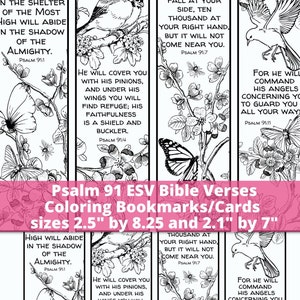 Marcadores para colorir de versículos bíblicos do Salmo 91 ESV, cartões de escrituras florais de pássaros, atividade cristã relaxante para crianças, adolescentes e adultos, PDF para impressão