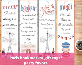 Quotes about Paris Eiffel Tower Bookmarks or Gift Tags, French Words Aesthetic Tea Party Favors, Goodie Bag Hang Tags Cards, Printable PDF