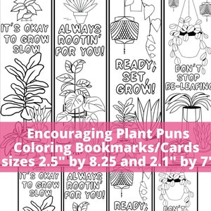 Signets à colorier pour les amoureux des plantes pour enfants et adultes Jeux de mots amusants et encourageants avec des plantes actes de gentillesse Cartes inspirantes pour faire une fête positive