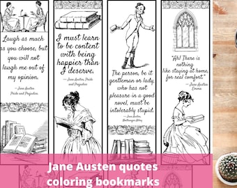 Jane Austen Quotes Coloring Bookmarks Literary DIY Gift Romantic Novel Book Club Activity Craft Page PDF