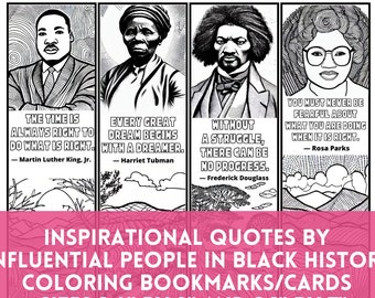 Black History Month Influential People Quotes Coloring Bookmarks, Inspirational DIY Cards, Classroom Positivity Encouraging Craft PDF