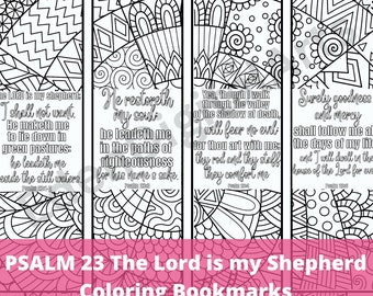 Psalm 23 Ausmalbild Bibel Vers Lesezeichen, KJV Schrift Christian Coloring PDF Seite, Positive Entspannende Familienaktivität, druckbare DIY Geschenk