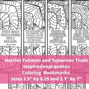 Harriet Tubman Quotes Coloring Bookmarks, Inspirational Black History Month Gift, Classroom Relaxing Zen Craft Encouraging Cards, Printable image 1