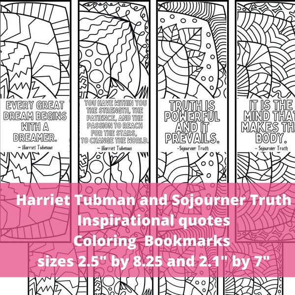 Harriet Tubman Quotes Coloring Bookmarks, Inspirational Black History Month Gift, Classroom Relaxing Zen Craft Encouraging Cards, Printable