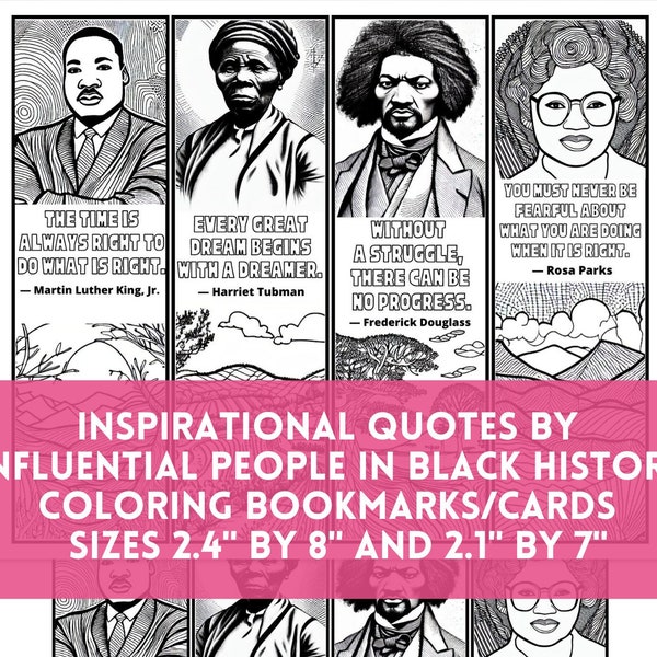 Black History Month Influential People Quotes Coloring Bookmarks, Inspirational DIY Cards, Classroom Positivity Encouraging Craft PDF