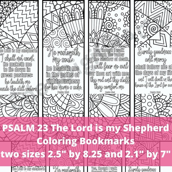 Psalm 23 Coloring Bible Verse Bookmarks, KJV Scripture Christian Coloring PDF Page, Positive Relaxing Family Activity, Printable DIY Gift