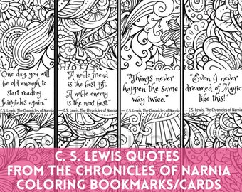 C S Lewis Narnia Quotes Coloring Bookmarks, Book Club Relaxing Doodle Colouring Activity Cards, Kids Party Favors Craft, Literary DIY Gift