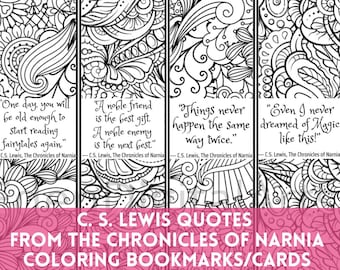 C S Lewis Narnia Quotes Coloring Bookmarks, Book Club Relaxing Doodle Colouring Activity Cards, Kids Party Favors Craft, Literary DIY Gift