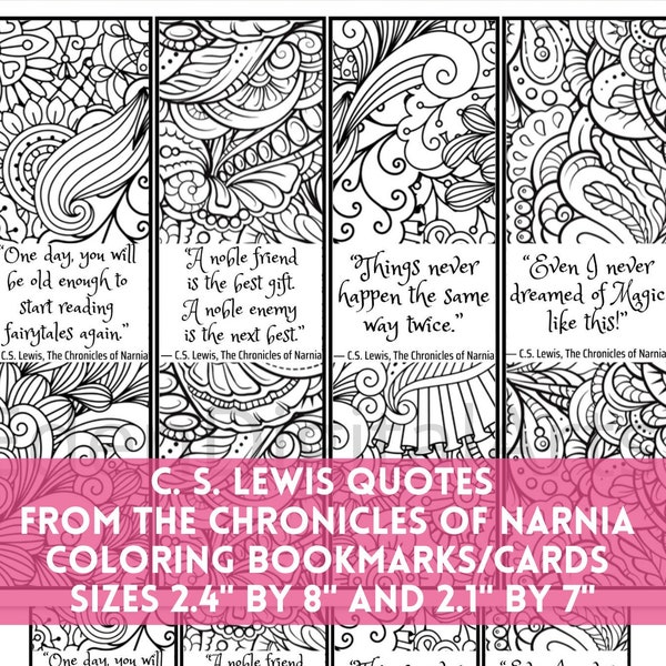 C S Lewis Narnia Quotes Coloring Bookmarks, Book Club Relaxing Doodle Colouring Activity Cards, Kids Party Favors Craft, Literary DIY Gift