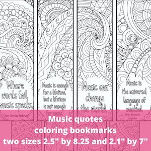 Inspirational Music Quotes Coloring Bookmarks, Zentangle Doodles Relaxing Activity Craft Cards, Musical Student Teacher Gift Tag, PDF