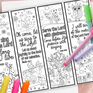 Segnalibri da colorare con versetti biblici e salmi per bambini, uccelli stravaganti, scrittura cristiana, attività per la scuola domenicale, bomboniera, ricordo