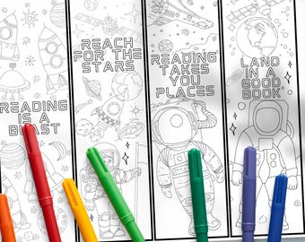 Space Theme Coloring Bookmarks Party Favors Astronauts Spaceships Craft Reading Encouraging Puns Classroom Space Activity