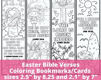 Kleur uw bladwijzers Paasbijbelverzen voor kinderen, Christelijke Schrift Leuke kleurkaarten Cadeaukaartjes, Zondagkerkambacht, Afdrukbare PDF