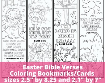 Color Your Bookmarks Easter Bible Verses for Kids, Christian Scripture Cute Coloring Cards Gift Tags, Sunday Church Craft, Printable PDF