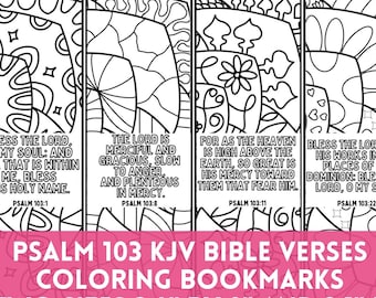 Psalm 103 Coloring Bible Verse Bookmarks, KJV Scripture Doodle Colouring, Christian Relaxing Activity, Printable Sunday School Craft Cards