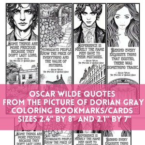 Afbeelding van Dorian Gray Oscar Wilde citeert bladwijzers voor kleuren, boekenclubklas ontspannende kleuractiviteitenkaarten, literaire DIY Craft PDF