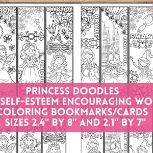 Princess Doodles Marcadores para colorear inspiradores, Palabras para desarrollar la autoestima Coloración floral relajante, Favores de fiesta de cumpleaños Tarjetas artesanales