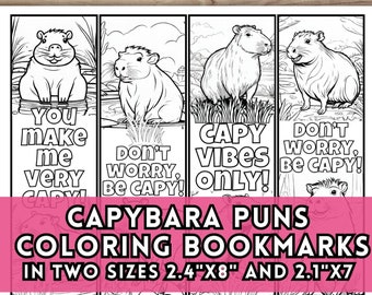 Leuke Capibara woordspeling Bladwijzers om in te kleuren Kinderfeestje Gunsten Klas Vriendschap Ambacht Kindness Coloring Activiteit Capibara DIY-kaarten Cadeaukaartjes