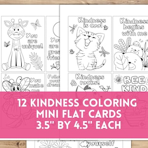 Mini tarjetas para colorear de bondad para niños, animales lindos y citas amables y positivas de amistad, tarjetas artesanales para amigos DIY para fiestas en el aula PDF