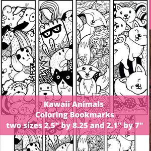 Cute Kawaii Animals Coloring Bookmarks for Kids and Adults,  Random Acts of Kindness Cards, Printable PDF Positivity Party Activity Craft