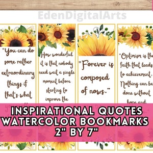 Marcadores de girasoles Citas inspiradoras para mujeres, Tarjetas de aliento floral, Etiqueta de regalo para esposa, mamá, amiga y hermana, Autoras femeninas imprimibles en PDF