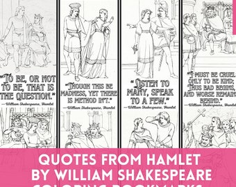 Hamlet Shakespeare Quotes Coloring Bookmarks, Literary DIY Card, Book Club Class Library Activity Craft, Classic Literature
