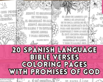 Spanish Language 20 Promises of God Bible Verse Coloring Pages, Espanol Color and Memorize Scripture Printable PDF Floral Coloring Book