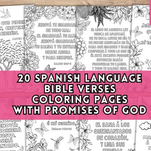 Idioma español 20 Promesas de Dios Versículos bíblicos para colorear, colorear en español y memorizar las Escrituras PDF imprimible Libro para colorear florales