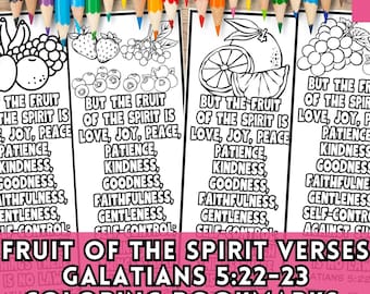 Fruit of the Spirit Bookmarks to Color Galatians 5 Bible Verses, Scripture Activity Bookmarks to Color Christian Bible Study Class Craft