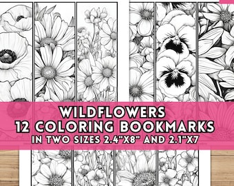Wild Flowers Coloring Bookmarks Floral Close Up Relaxing Botanical Color Your Book Markers Classroom Craft DIY Gift