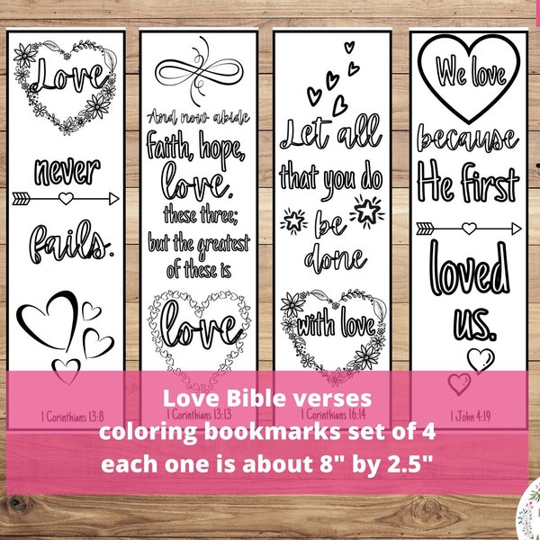 Color Your Bookmarks Love Bible Verses, DIY Christian Valentines, Printable Scripture Valentine Cards Gift Tags PDF, Tracing Template