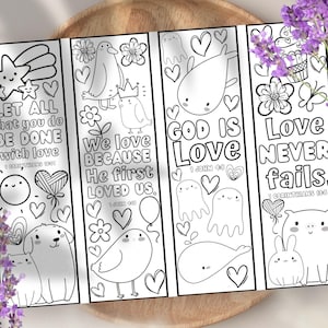 Pinte seus marcadores de página com versículos bíblicos de amor e animais fofos, cartões para colorir com escrituras cristãs, presente para festa, artesanato, férias, escola bíblica, atividade