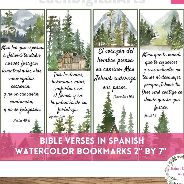 Spanish Language Bible Verse Bookmarks for Men, Father's Day Scripture Gift Christian Cards, Watercolor Nature Trees Espanol RVR