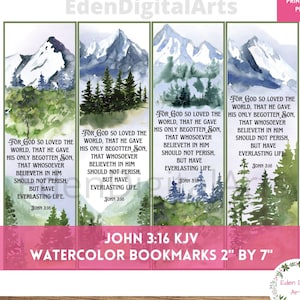 Johannes 3 16 Bibelvers Lesezeichen für Männer oder Frauen, Heilsschrift Add On Geschenk Christliche Karten, Aquarell Natur Bäume, printable PDF
