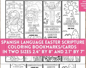 Color Your Bookmarks Spanish Easter Bible Verses for Kids, Cute Espanol Christian Scripture Coloring Cards Gift Tags, Party Craft, PDF